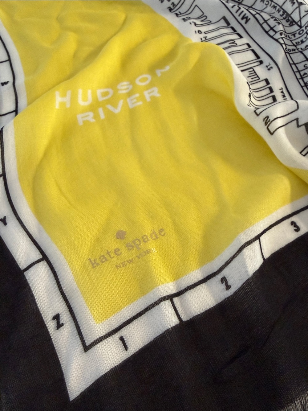 kate spade Yellow and Black Printed New York Map Decorative Scarf Throw